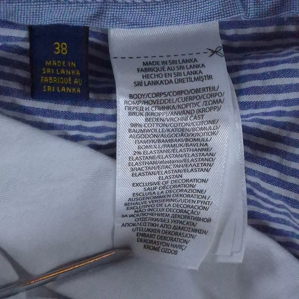 Polo Ralph Lauren Mens 38 Blue White Seersucker Stretch Classic Fit Shorts